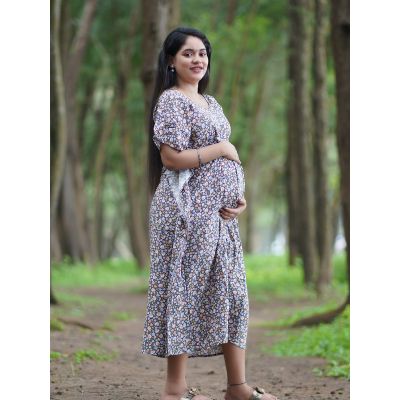 Maternity Short Night Gown- Kaftan (Brown)