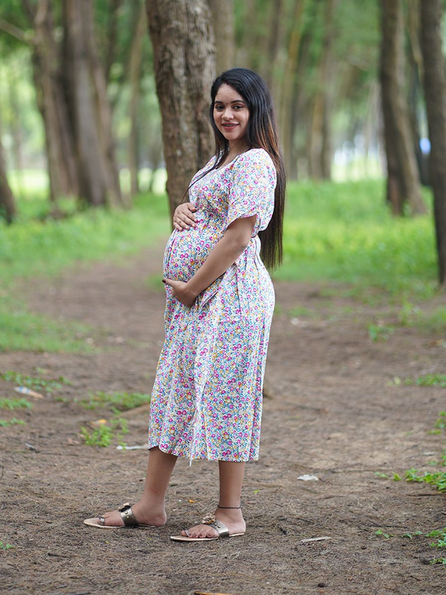 Maternity Short Night Gown- Kaftan (Off white)