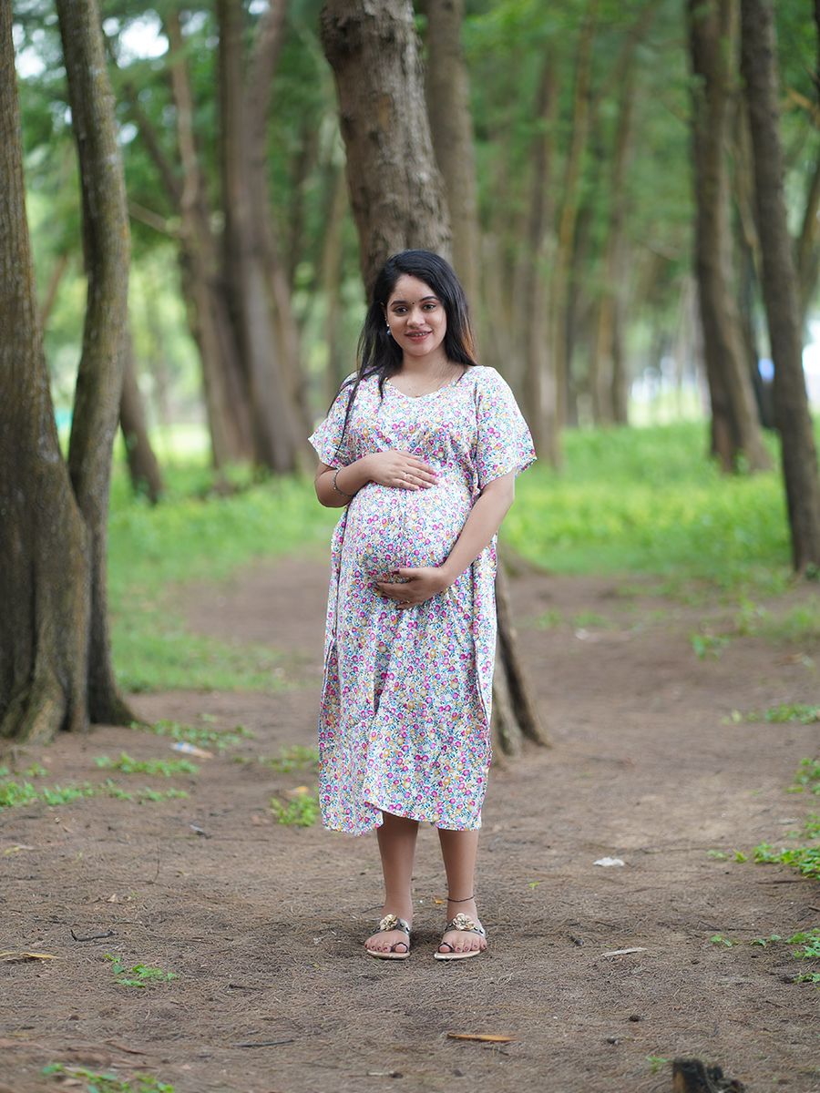 Maternity Short Night Gown- Kaftan (Off white)