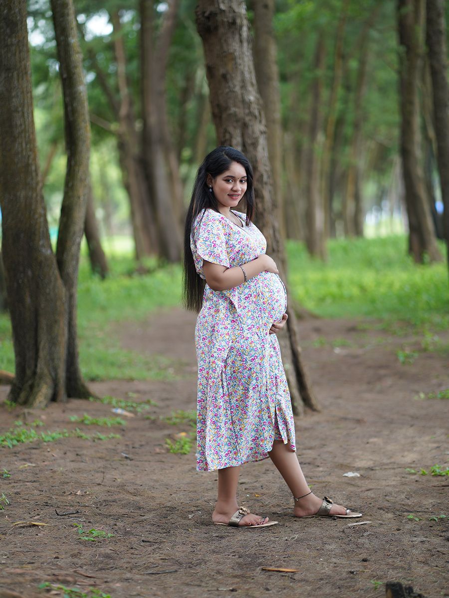 Maternity Short Night Gown- Kaftan (Off white)