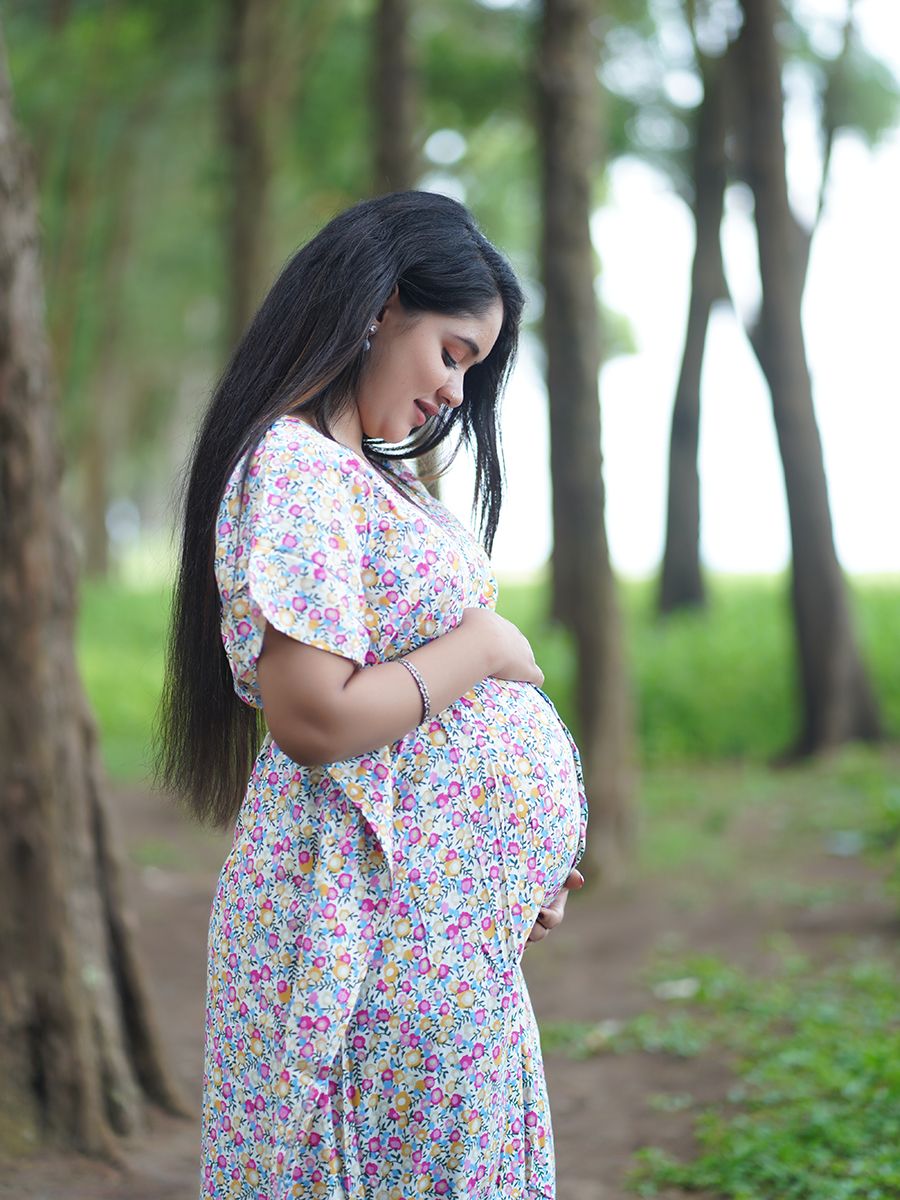 Maternity Short Night Gown- Kaftan (Off white)