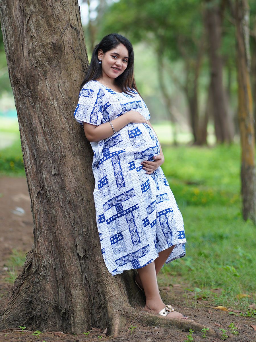 Maternity Short Night Gown- Kaftan (Navy Blue)