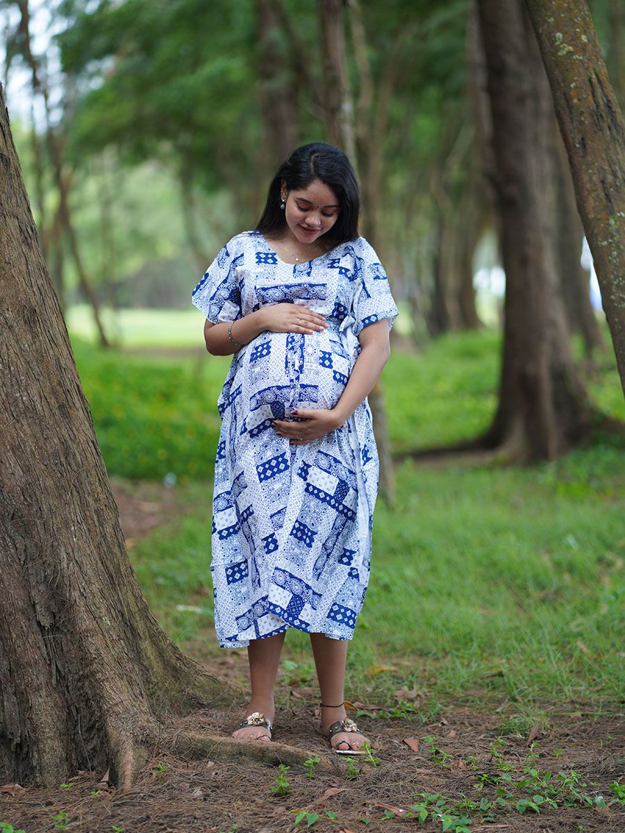Maternity Short Night Gown- Kaftan (Navy Blue)