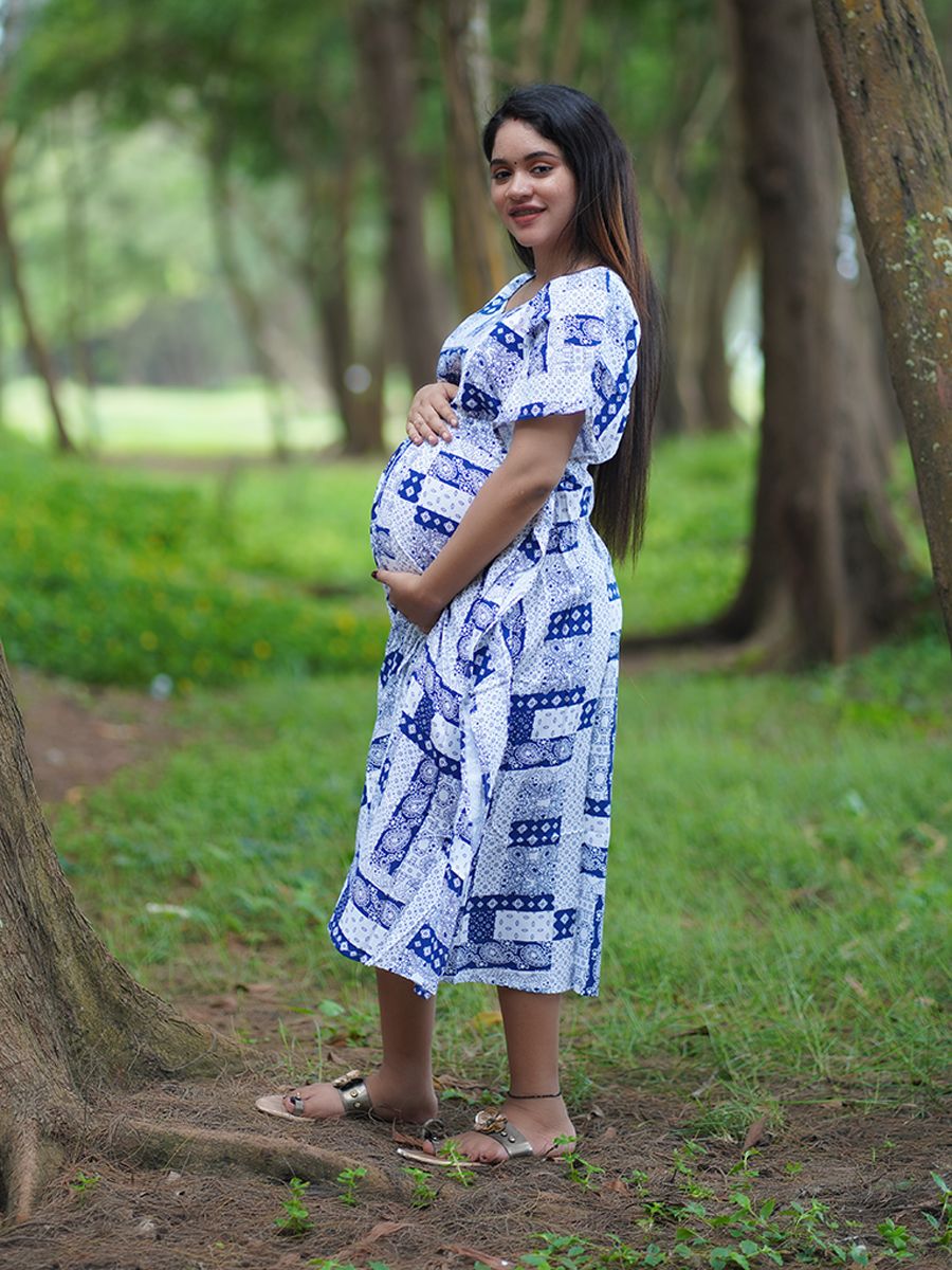 Maternity Short Night Gown- Kaftan (Navy Blue)