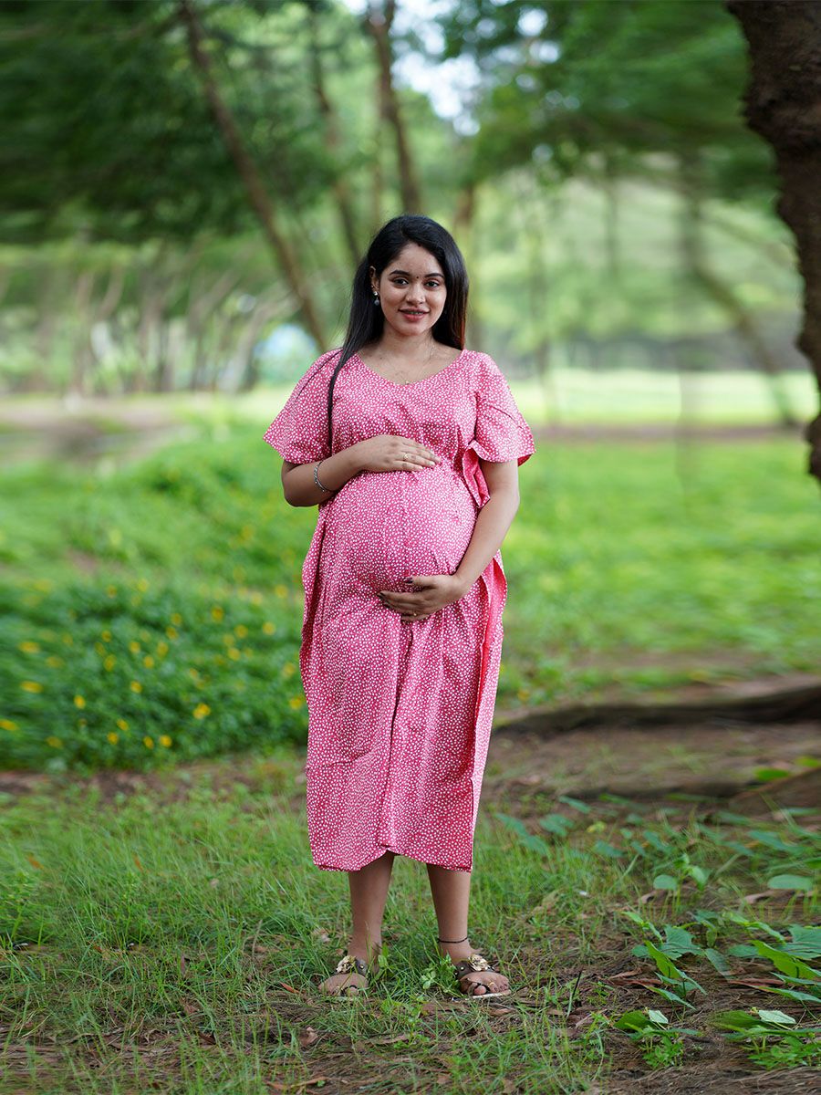 Maternity Short Night Gown- Kaftan (Pink)