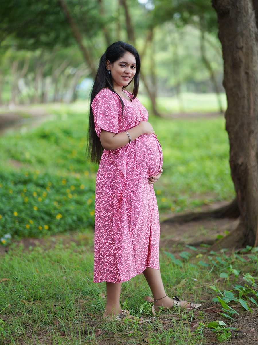 Maternity Short Night Gown- Kaftan (Pink)