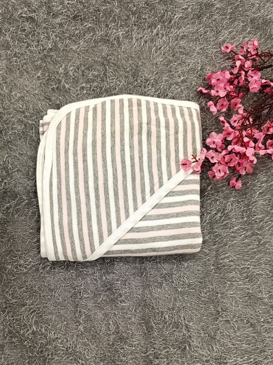 Baby Hood Towel- Ash, Pink Lines