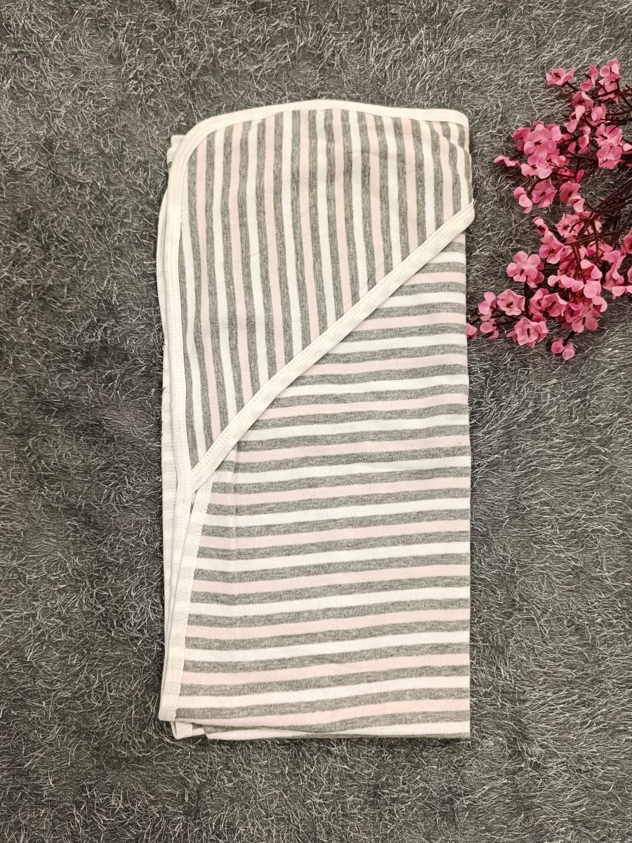 Baby Hood Towel- Ash, Pink Lines