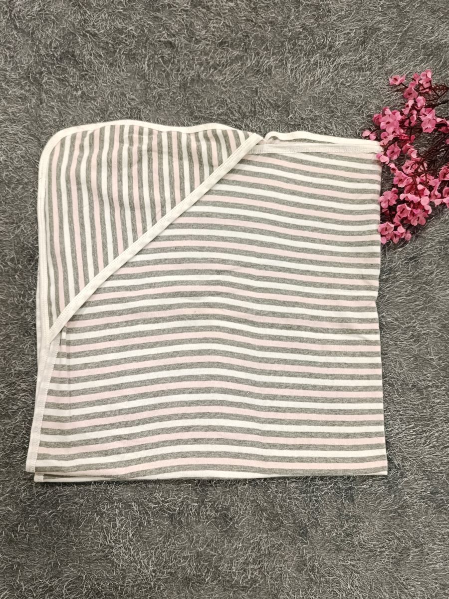 Baby Hood Towel- Ash, Pink Lines