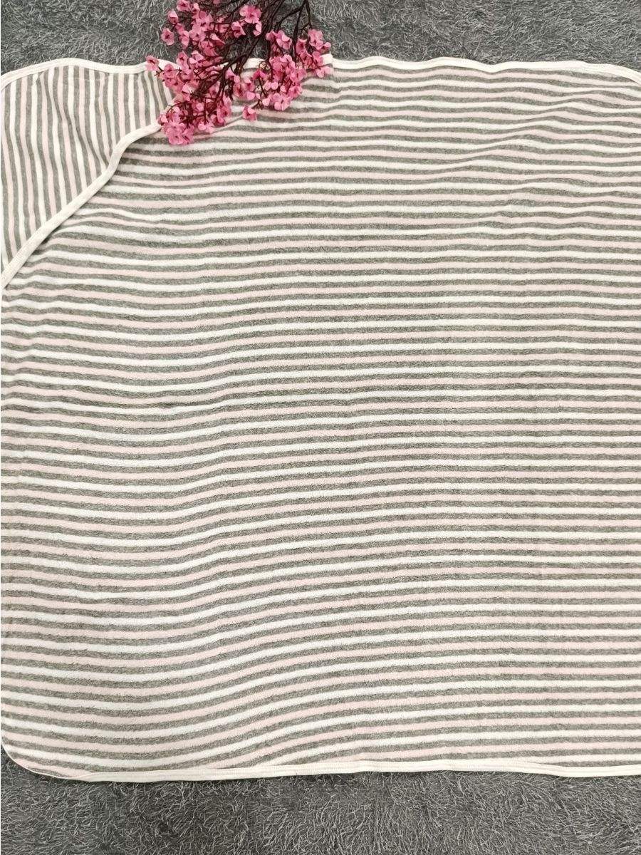 Baby Hood Towel- Ash, Pink Lines