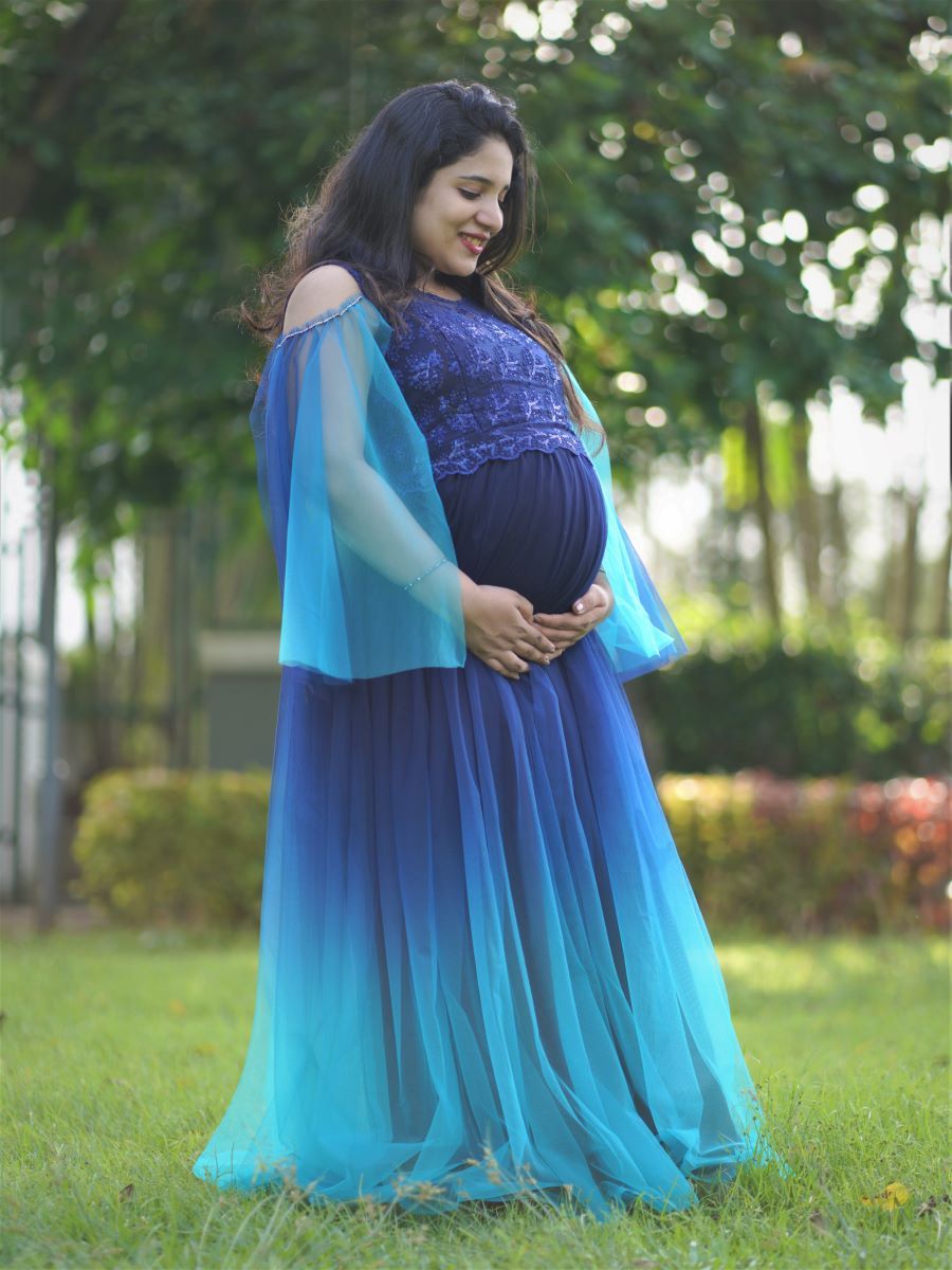 Maternity Baby Shower Dress-Blue ZIVAMOMS Maternity Baby Shower Dress-Blue ZIVAMOMS