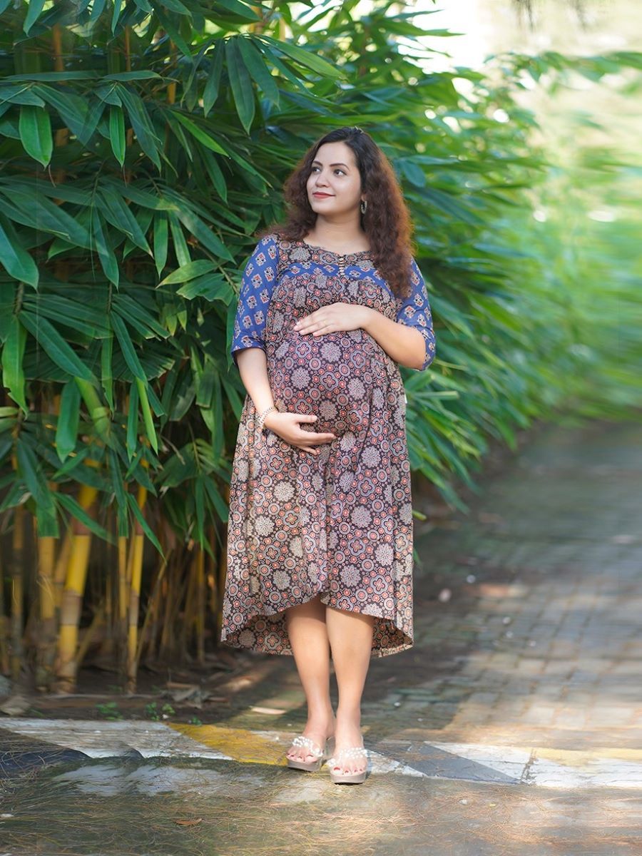 Maternity Short Dress Ajrakh-Nina(Black)