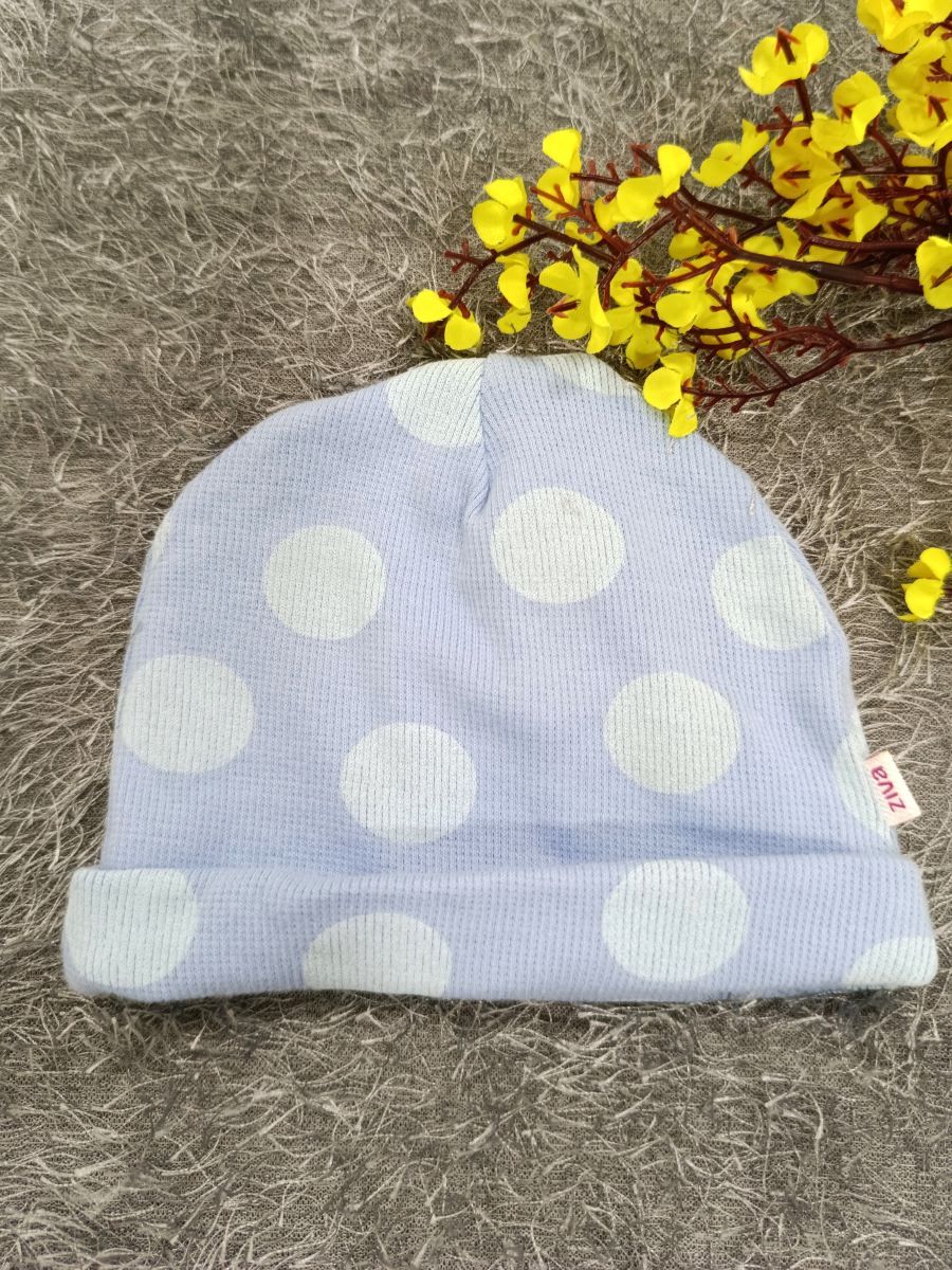 Baby Sleepsuit/ Cap Boy- Blue Big dot
