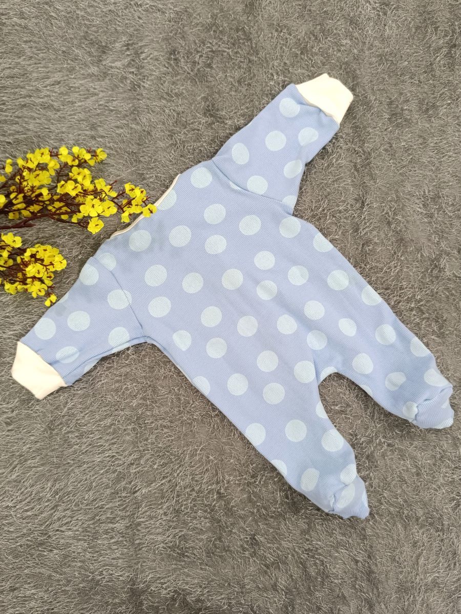Baby Sleepsuit/ Cap Boy- Blue Big dot