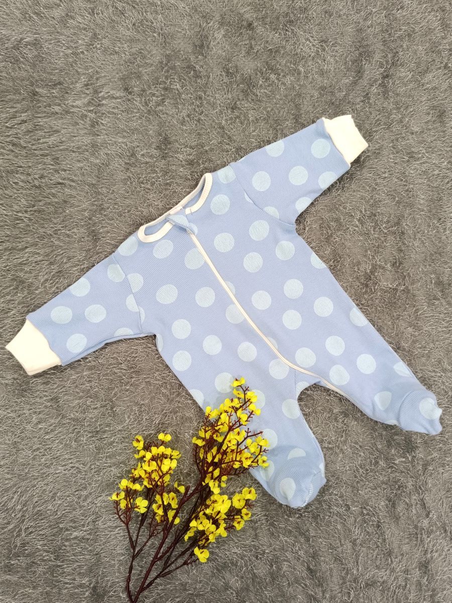 Baby Sleepsuit/ Cap Boy- Blue Big dot