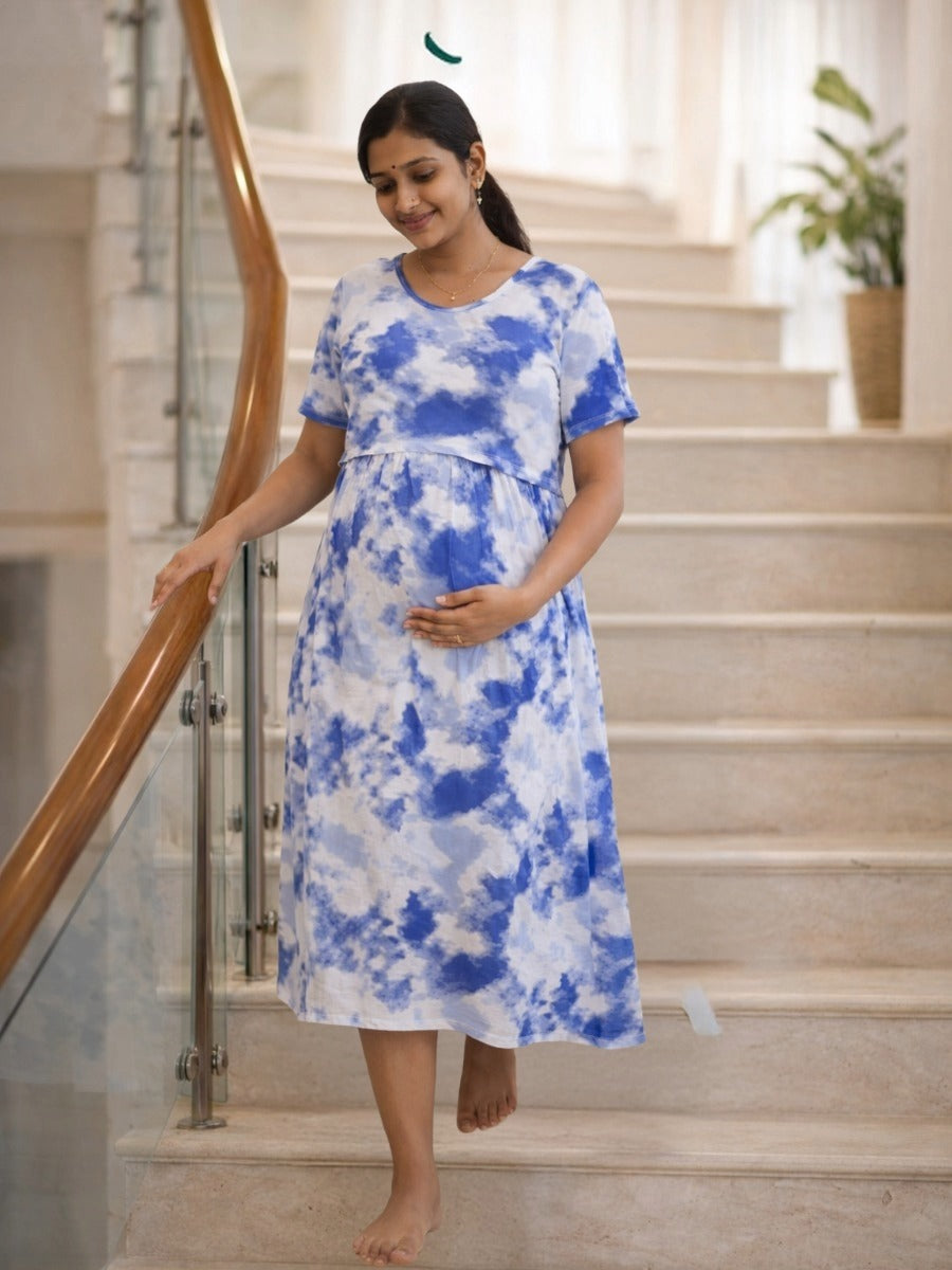 ziva blue dress Ziva | Pleated Sheer Sleeves Maxi Dress