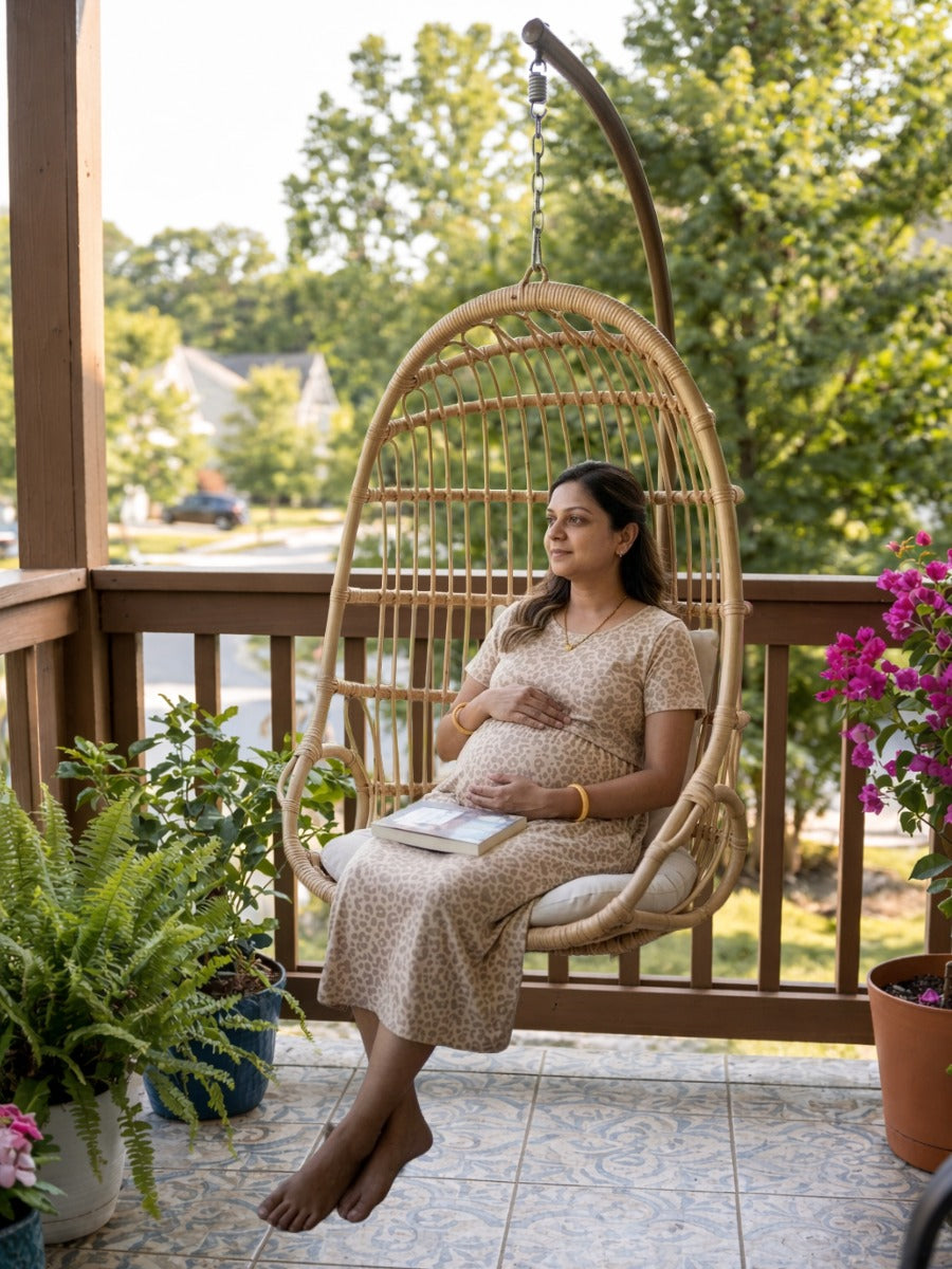 Ziva Cream Leopard Print Zipless Nursing & Maternity Gathered Dress with Pockets