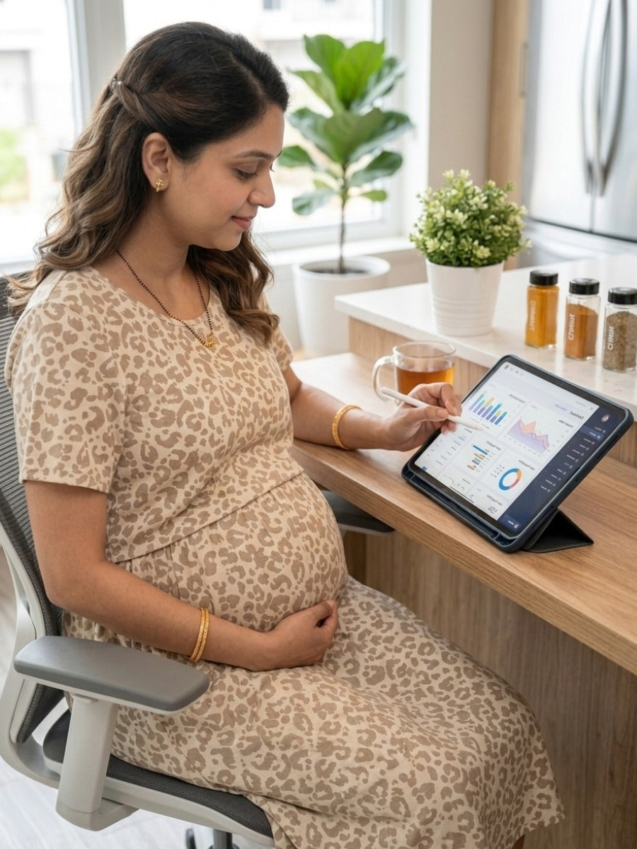 Ziva Cream Leopard Print Zipless Nursing & Maternity Gathered Dress with Pockets