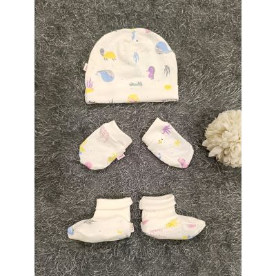 Baby Cap/ Mitten/ Bootie- Aqua life Print