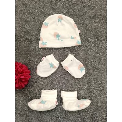 Baby Cap/ Mitten/ Bootie- Strawberry Print