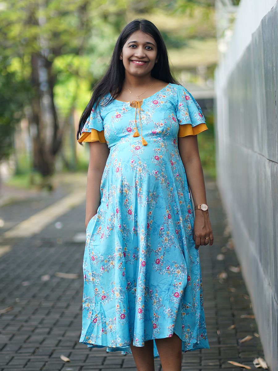 Maternity Short Dress - Ruth Blue