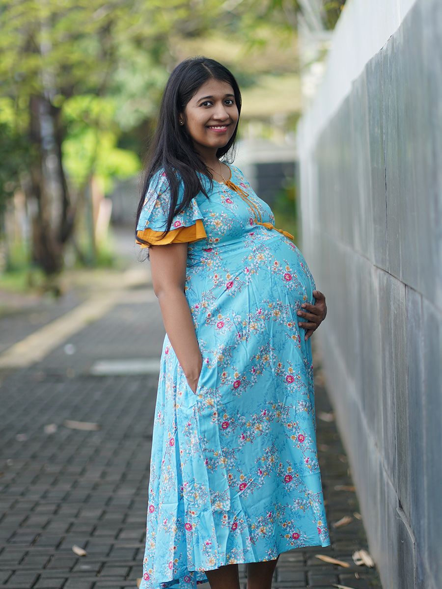 Maternity Short Dress - Ruth Blue