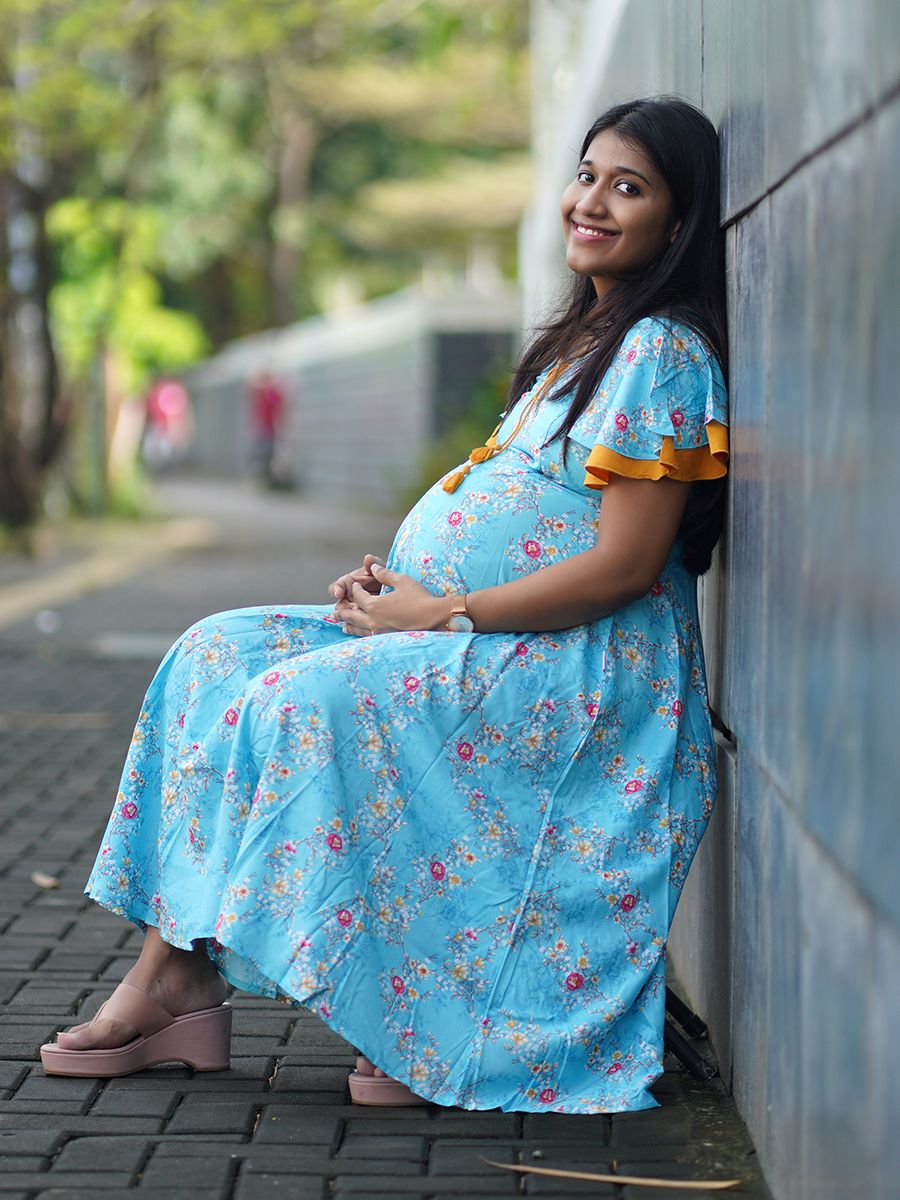 Maternity Short Dress - Ruth Blue