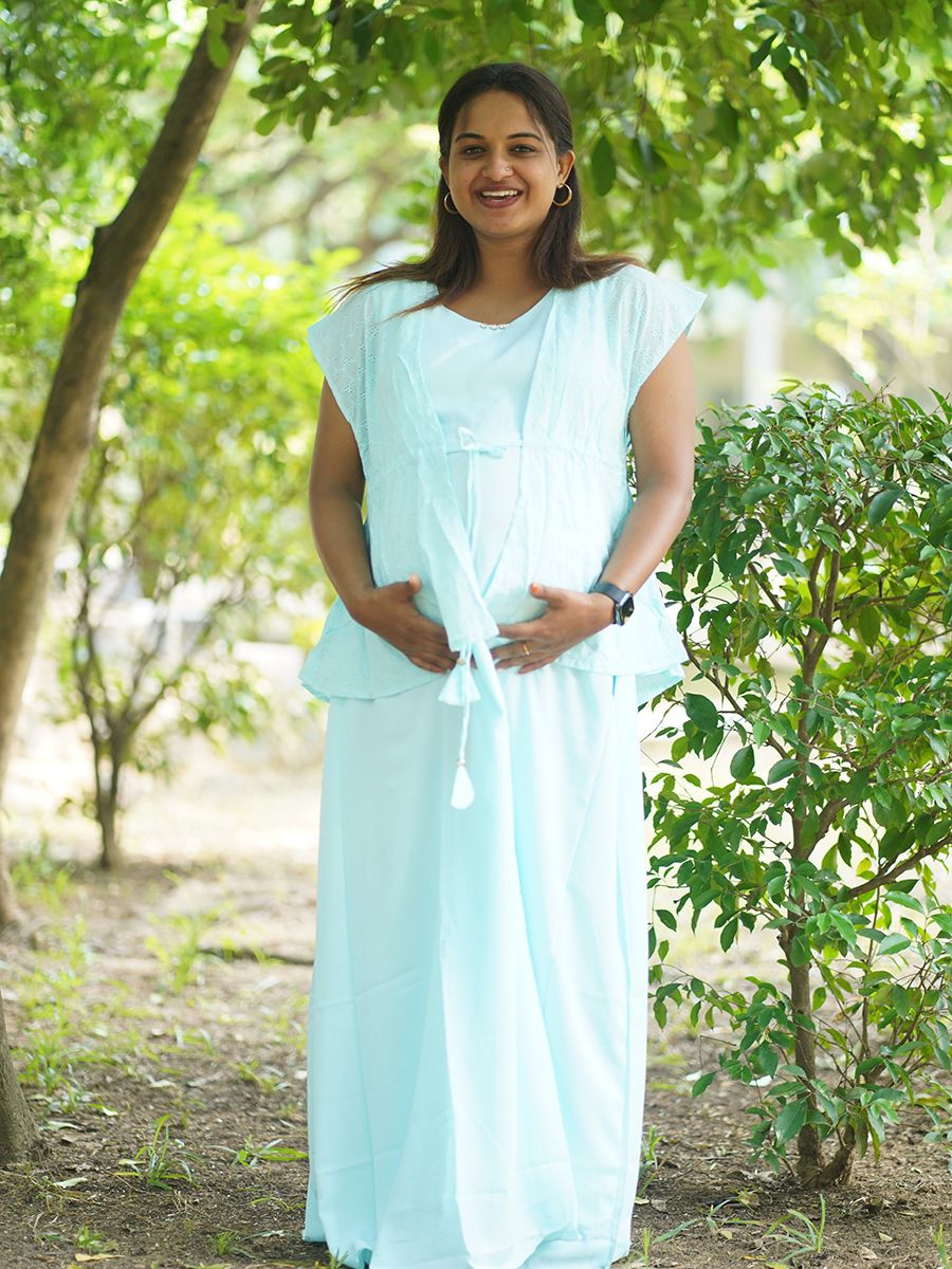 Maternity full Gown (Linda Blue)