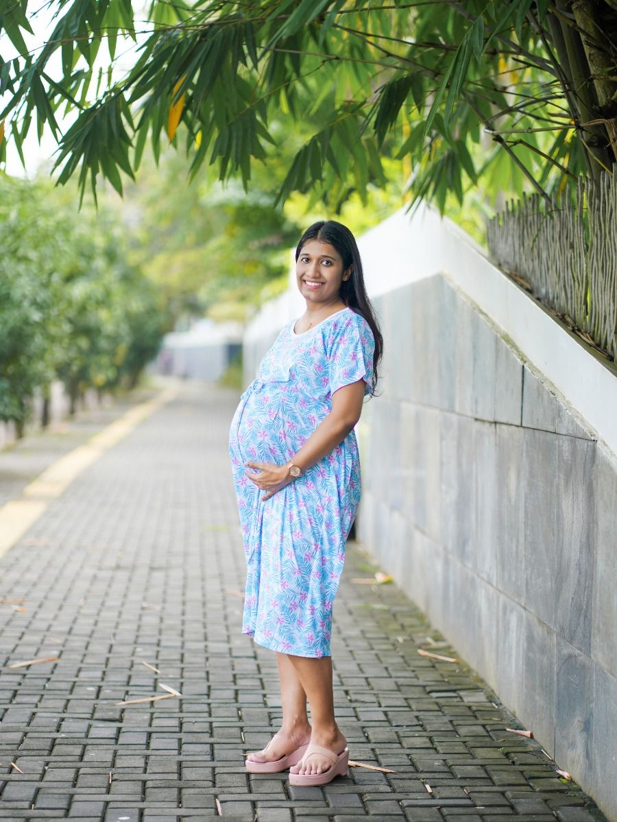 Maternity Short Night Gown Kaftan- L Blue