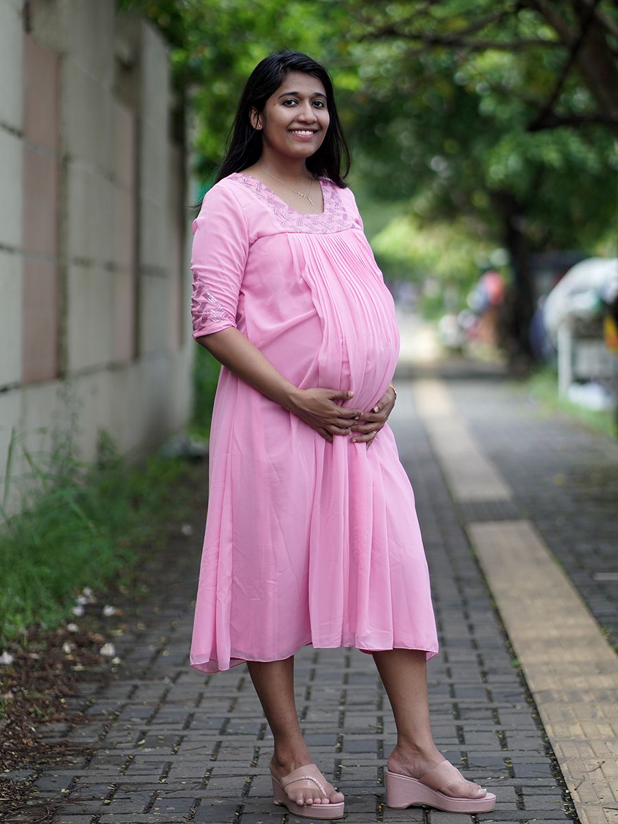 Maternity Party Wear Short Dress - Pink