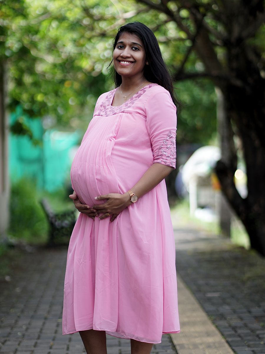 Maternity Party Wear Short Dress - Pink