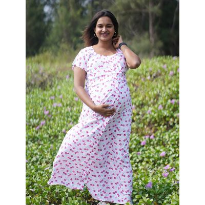 Maternity Long Nightie (Lara Pink)