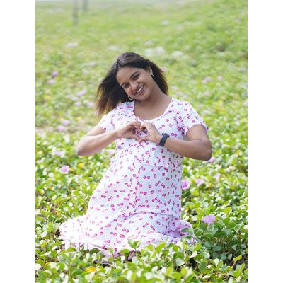 Maternity Long Nightie (Lara Pink)