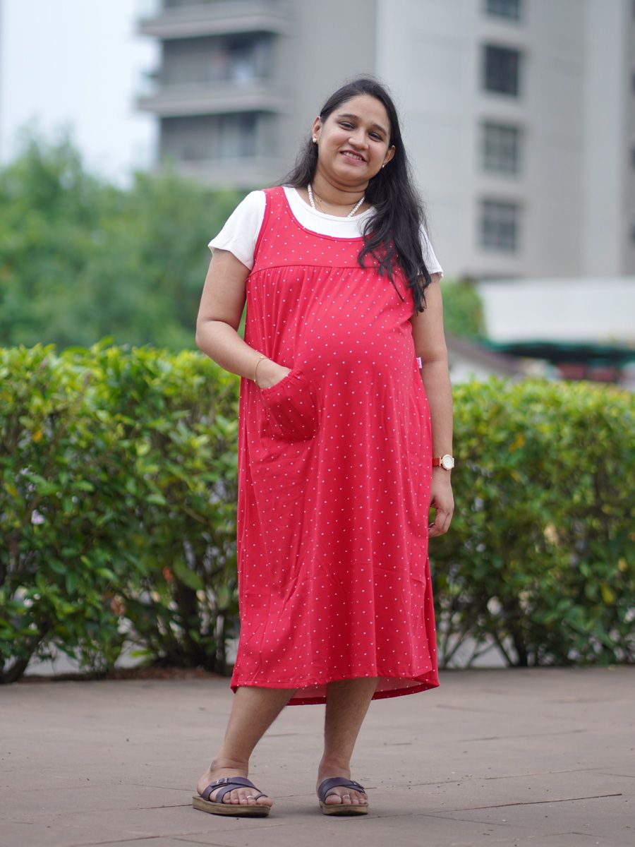 Maternity Midi Dress Knitted Red