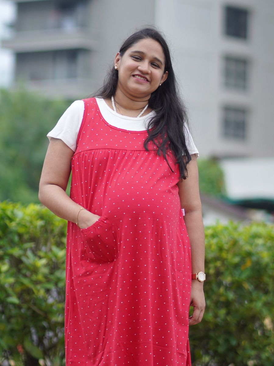 Maternity Midi Dress Knitted Red