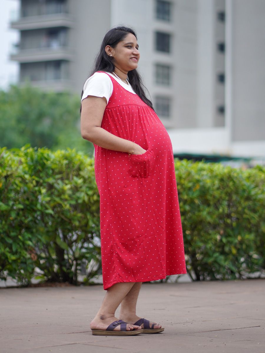 Maternity Midi Dress Knitted Red