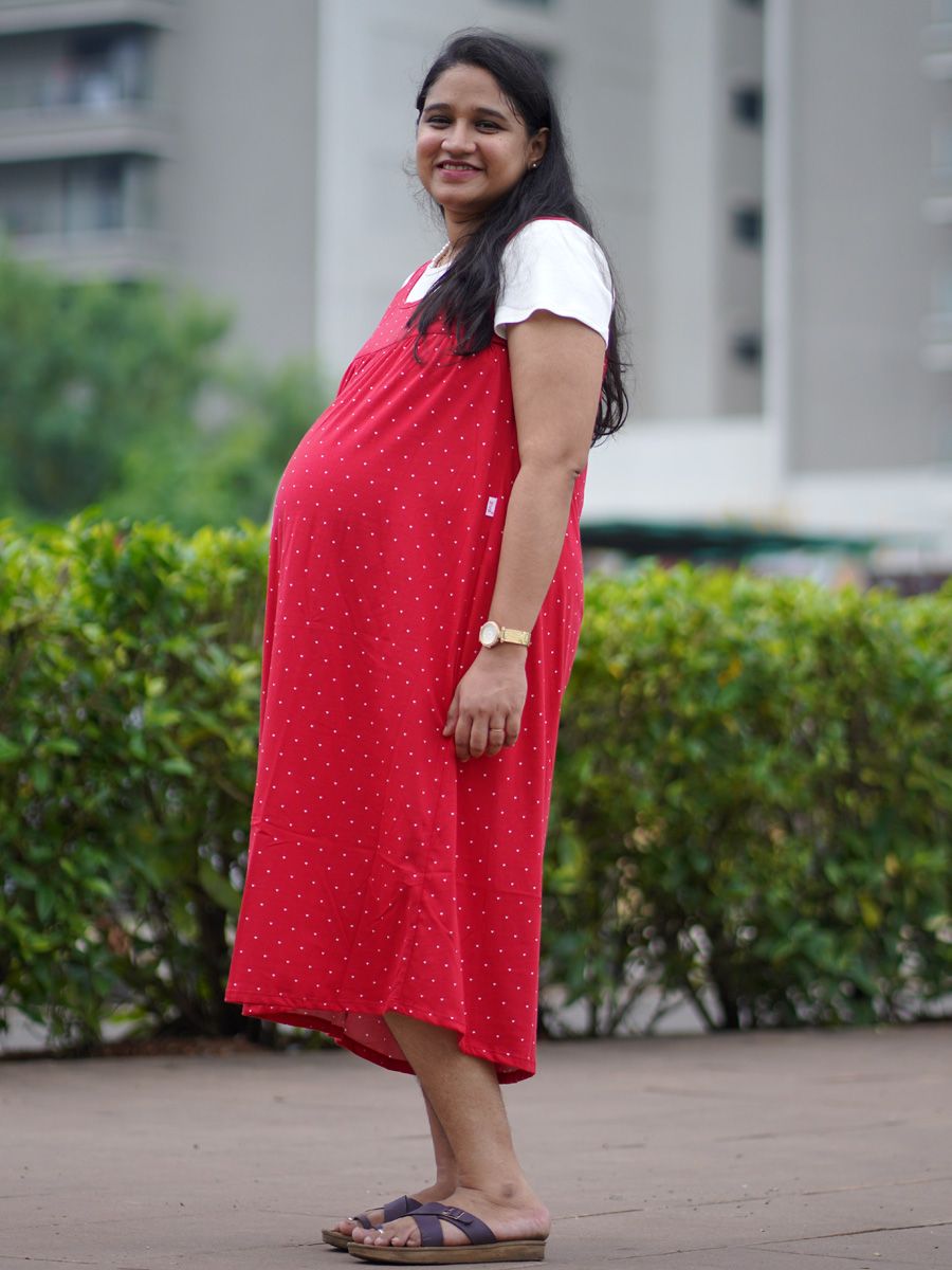 Maternity Midi Dress Knitted Red