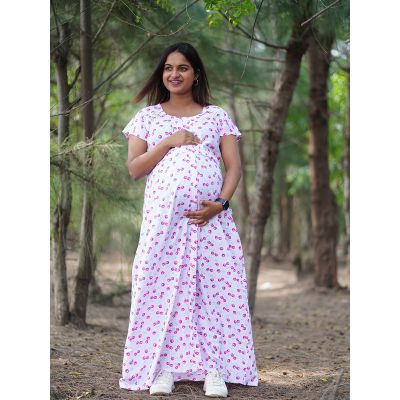 Maternity Long Nightie (Lara Pink)