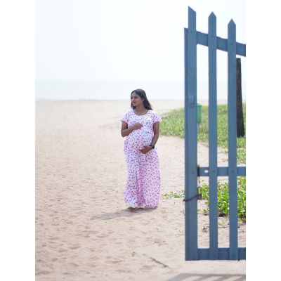Maternity Long Nightie (Lara Pink)