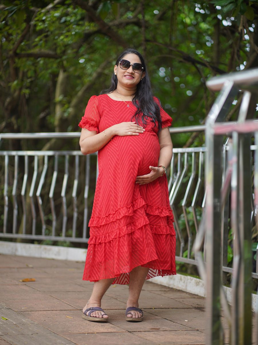 Maternity Midi Dress Georgette Red