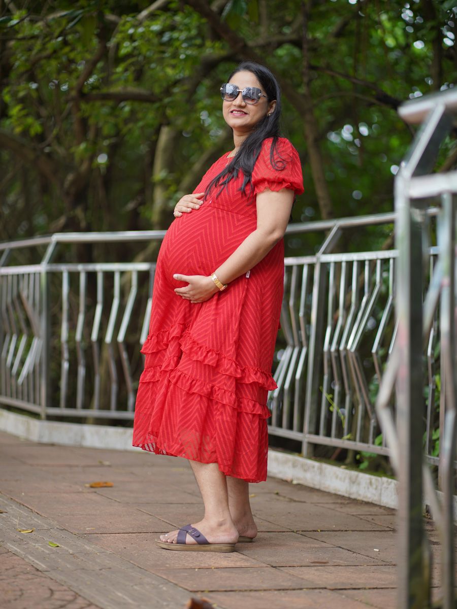 Maternity Midi Dress Georgette Red