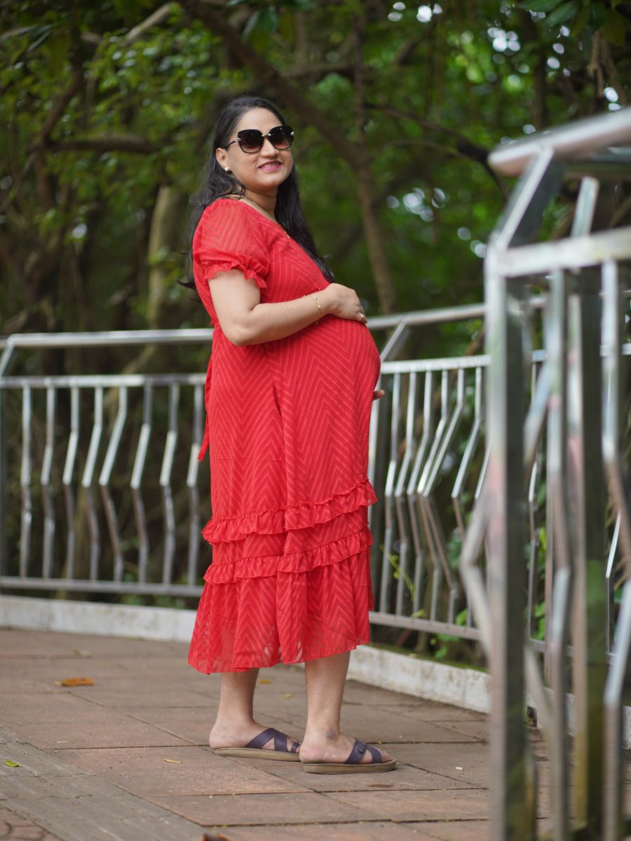 Maternity Midi Dress Georgette Red