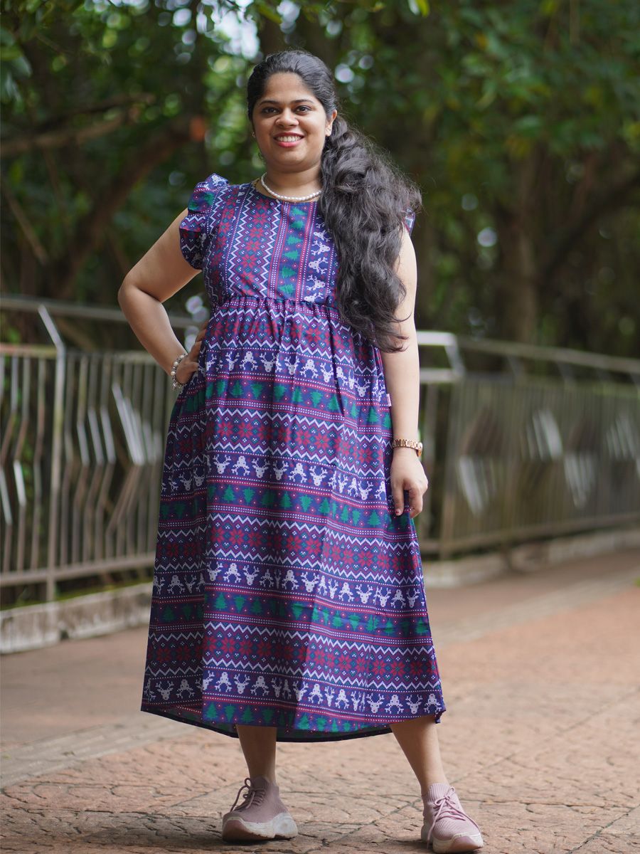 Maternity Midi Woven Dress Navy Blue