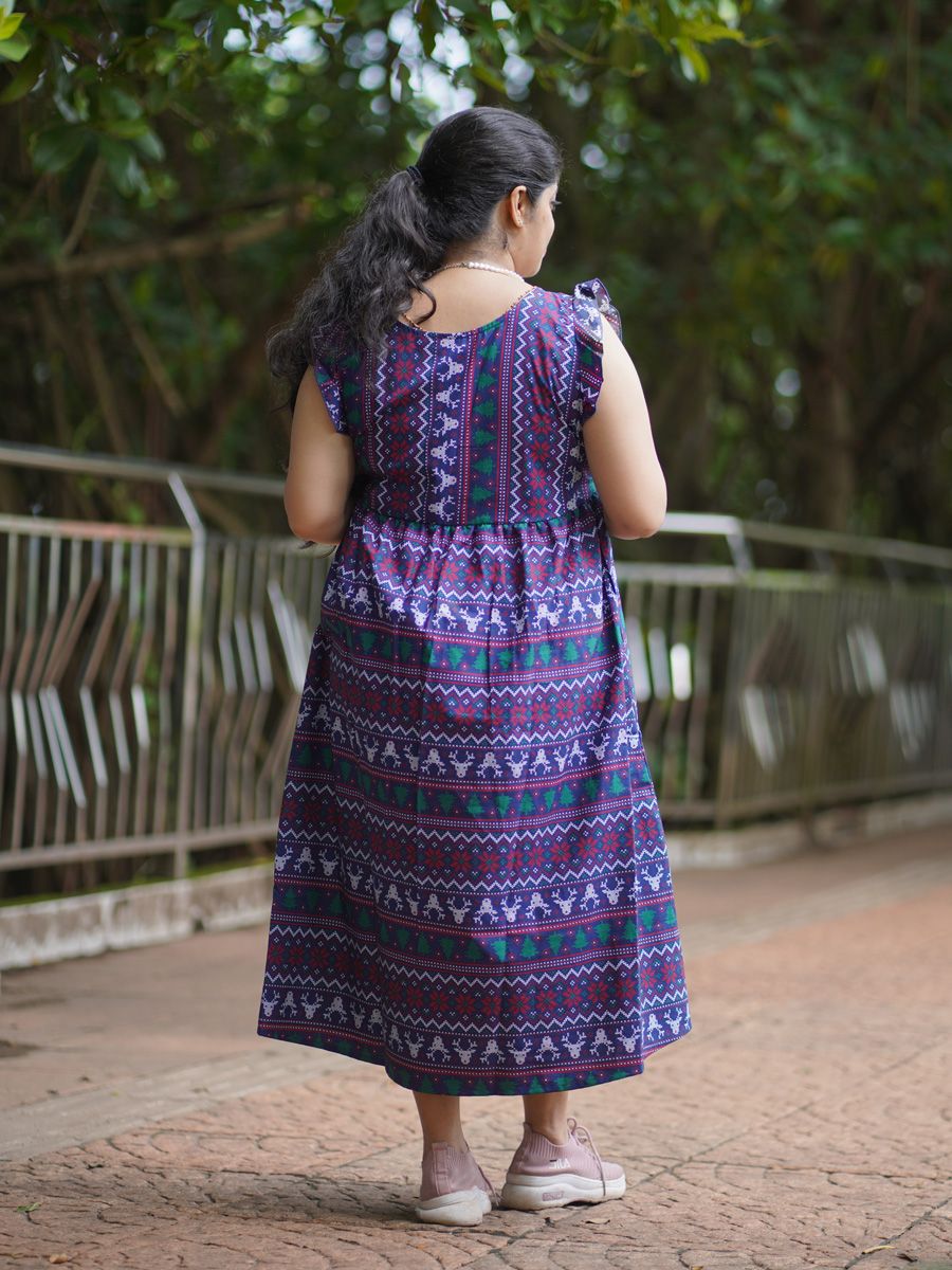 Maternity Midi Woven Dress Navy Blue