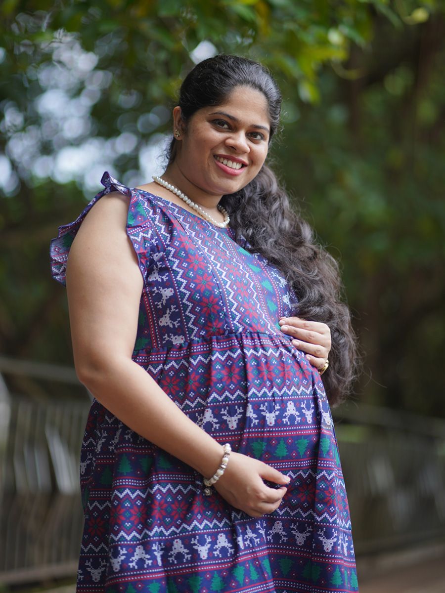Maternity Midi Woven Dress Navy Blue