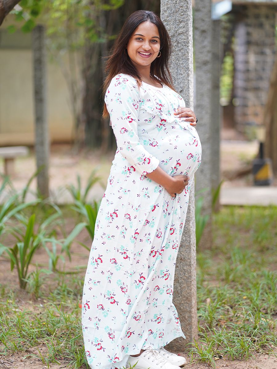 Maternity Long Nightie (Zamora Green)