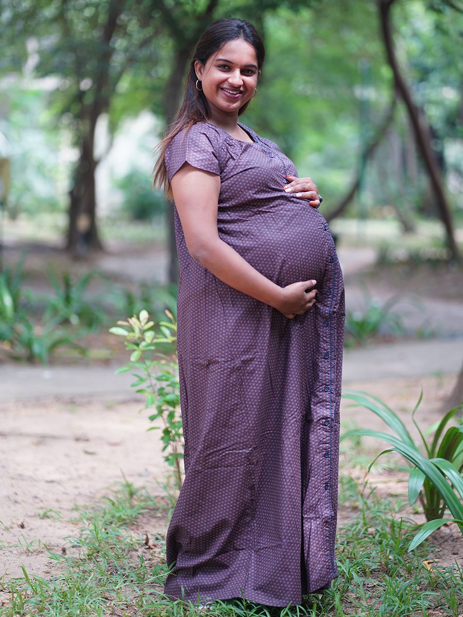 Maternity and Nursing Nightie full open (Akia Blue)