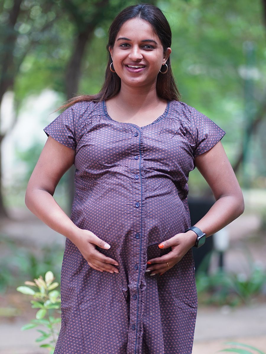 Maternity and Nursing Nightie full open (Akia Blue)