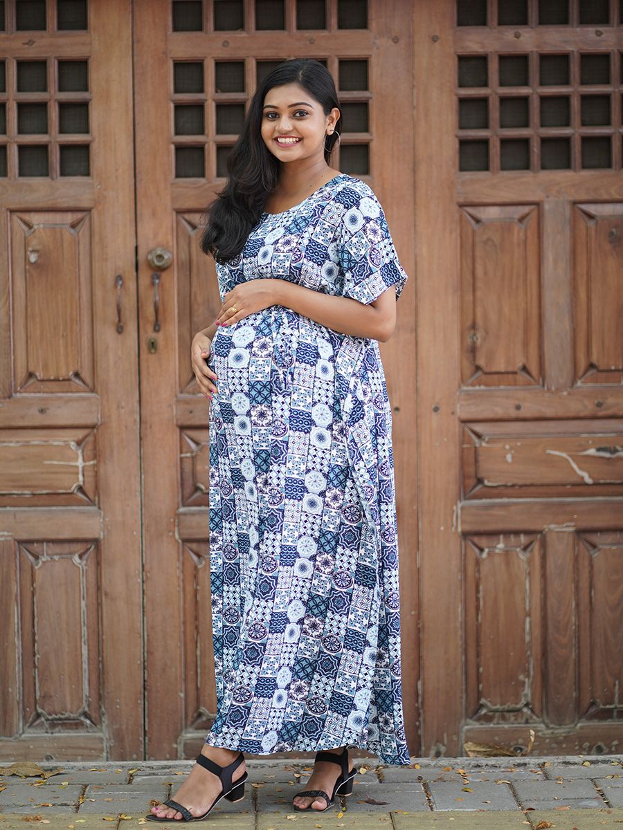 Maternity Full Night Gown- Kaftan (Blue)