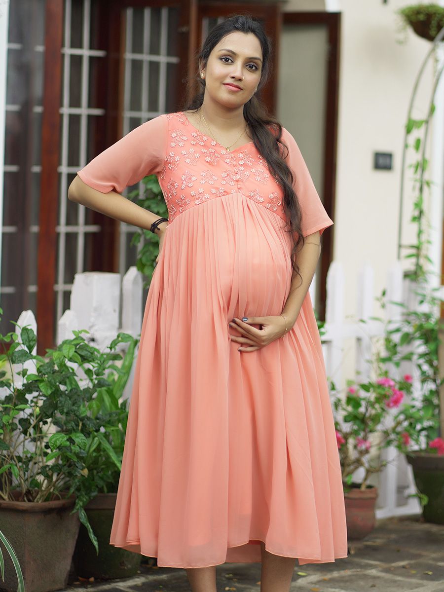 Maternity Party  Wear Short Dress- Peach